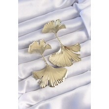 Çarşı Point Pirinç Gold Renk Tırtıklı Yaprak Model Sallantılı Küpe