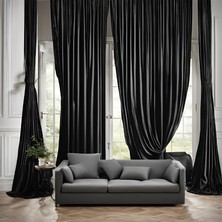 Shy Tekstil Siyah Karartma Fon Perde Blackout Lüks Düz Dikiş Kornişli En x Yükseklik