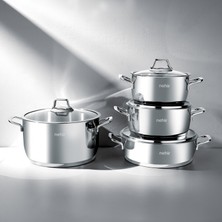 Nehir Silver Klasik 8 Parça Çelik Tencere Seti - Gri