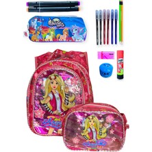 Me-Vo Kız Çocuk Pembe Renkli Çok Gözlü Geniş Hacimli Genç Kız Desenli Terletmeyen Ortopedik Sırt Destekli Ilkokul Çanta Seti