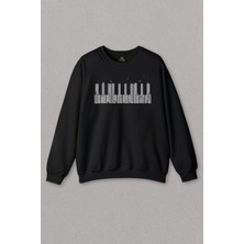 So Cool Siyah Sweatshirt Piano Skyline Piyano Yukarıdaki Tehlike Baskılı Unisex Sweat