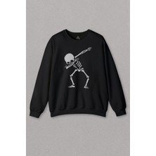 So Cool Unisex Siyah Sweatshirt Iskelet Dansı Dabbing Skeleton Skull Kuru Kafa Baskılı Sweat