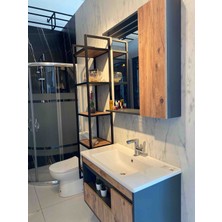 Çağ Dekor Atlantik Çam-Antrasit Gri Mat Mdf Seramik Lavabolu Asma Banyo Dolabı Takımı