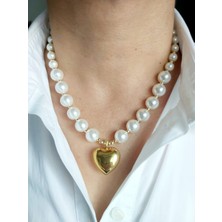 Devi Fashion Çelik Kalp Uçlu Trend Incili Kolye