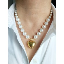 Devi Fashion Çelik Kalp Uçlu Trend Incili Kolye