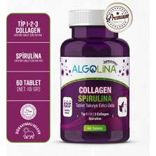 Algolina Collagen + Spirulina Tablet Takviye Edici Gıda - 1260 mg 60 Tablet - (Kolajen Tip 1 2 3)