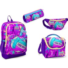 Coral Hıgh Voleybolcular Temalı Kız Çocuk Ilkokul Çanta Seti-Dört Parçalı Set