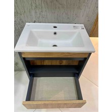 Çağ Dekor Atlantik Çam-Antrasit Gri Mat Mdf Seramik Lavabolu Asma Banyo Dolabı Takımı