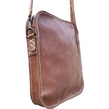 Semiramis Horus Model El Yapımı Vintage Hakiki Deri Unisex Omuz Çantası Postacı Çanta Kahverengi
