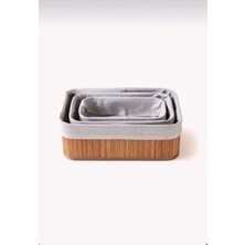 Mi-Ça Home Bambu Naturel 3'lü Düzenleyici Organizer Sepet Seti / Banyo,makyaj Düzenleyici