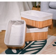Mi-Ça Home Bambu Naturel 3'lü Düzenleyici Organizer Sepet Seti / Banyo,makyaj Düzenleyici