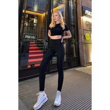 Yakamel Kadın Sıkılaştırıcı Parlak Disko Model Yüksek Bel Tayt