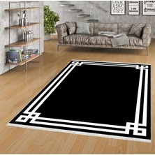 Pamuk Life Halı Kaymaz Deri Taban Yıkanabilir Halı PL4746 Siyah Beyaz