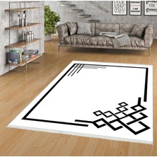 Pamuk Life Halı Kaymaz Deri Taban Yıkanabilir Halı PL4847 Beyaz Siyah