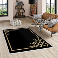Pamuk Life Halı Kaymaz Deri Taban Yıkanabilir Halı PL4847 Siyah Gold