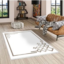 Pamuk Life Halı Kaymaz Deri Taban Yıkanabilir Halı PL4847 Beyaz Vizon