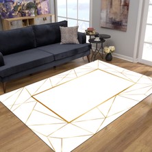 Pamuk Life Halı Kaymaz Deri Taban Yıkanabilir Halı PL4747 Beyaz Gold