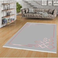 Pamuk Life Halı Kaymaz Deri Taban Yıkanabilir Halı PL4847 Gri Pembe