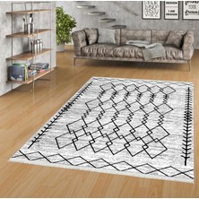 Pamuk Life Halı Kaymaz Deri Taban Yıkanabilir Halı PL5026 Beyaz Siyah