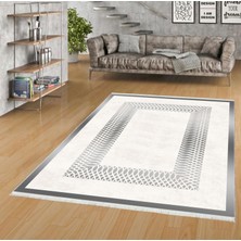 Pamuk Life Halı Kaymaz Deri Taban Yıkanabilir Halı PL5110 Gri Beyaz