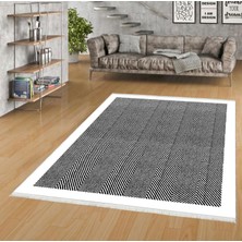 Pamuk Life Halı Kaymaz Deri Taban Yıkanabilir Halı PL5410 Beyaz Siyah