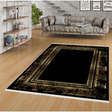 Pamuk Life Halı Kaymaz Deri Taban Yıkanabilir Halı PL5423 Siyah Gold