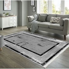 Pamuklife Halı Kaymaz Deri Taban Yıkanabilir Halı PL5441 Gri Siyah