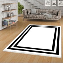 Pamuk Life Halı Kaymaz Deri Taban Yıkanabilir Halı PL4703 Beyaz Siyah