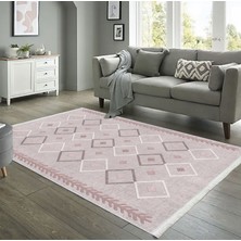 Pamuk Life Halı Kaymaz Deri Taban Yıkanabilir Halı PL5459 Pembe