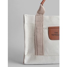 Gabiess Kadın Krem Renk The Totebag Baskılı Ayarlanabilir Askılı El, Kol ve Omuz Askılı Çanta