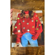 Gönülden Tasarım Kırmızı Kazaklı Pul Payetli Kız Arma Dikiş Aplike 23X19 cm