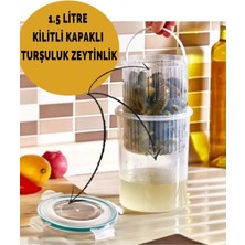 Betygroup Çok Amaçlı 1,5 Litre Süzgeçli Turşuluk Zeytinlik Kilitli Kapaklı Süzgeçli Saklama Kabı