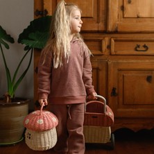 Antebies Organik Turuncu Dokulu Futter Beli Lastikli Bağcıklı Cepli Kapüşonlu Uzun Kollu Kız Çocuk Sweatshirt Eşofman Takımı