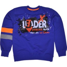 İrem Çocuk Giyim Erkek Çocuk Önü Arkası Leader Yazı Desenli Mavi Renk Sweatshirt