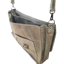 Semiramis Unisex Zeus Model  Deri Bej El Yapımı Çift Körüklü Vintage Evrak Çantası