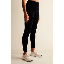 Yakamel Kadın Likralı Fitilli Yüksek Bel Trend Uzun Kaliteli Tayt