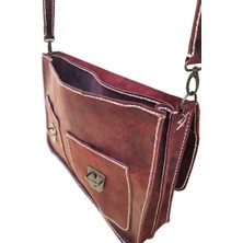 Semiramis Zeus Model  Deri El Yapımı Çift Körüklü Vintage Unisex Bordo Evrak Çantası
