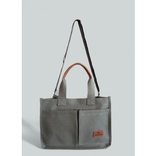 Gabiess Kadın Kanvas Kumaş Gri Renk Iki Adet Ön Cepli Tote Bag El ve Omuz Çantası