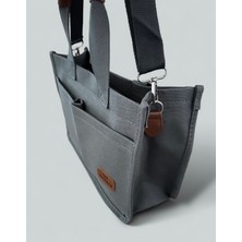 Gabiess Kadın Kanvas Kumaş Gri Renk Iki Adet Ön Cepli Tote Bag El ve Omuz Çantası
