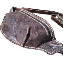 Semiramis Hermes Model Unisex El Yapımı Vintage El Dikişi Hakiki Crazy Deri Bel Çantası