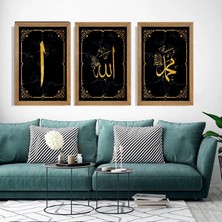 Lioncraft Allah, Hz. Muhammed, Elif Baskılı,Dini Tablo, Çerçeveli Cam Tablo 3'Lü Set 30x45 Cm