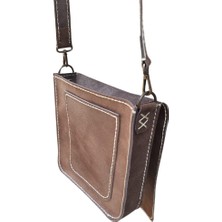 Semiramis Artemis Model Hakiki Deri El Yapımı Koyu Kahve Unisex Tek Körüklü Küçük Postacı Çantası Vintage Model
