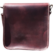 Semiramis Artemis Model Hakiki Deri El Yapımı Bordo Unisex Tek Körüklü Küçük Postacı Çantası Vintage Model