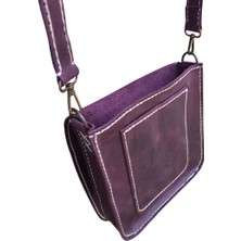 Semiramis Artemis Model Hakiki Deri El Yapımı Mor Unisex Tek Körüklü Küçük Postacı Çantası Vintage Model