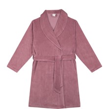 Antebies Organik Pembe Kadife Belden Kuşaklı Uzun Kollu Kız Çocuk Sabahlık