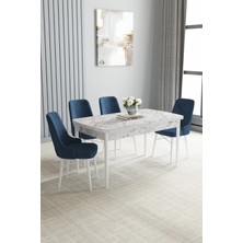 Sar Pakete Zümra Serisi, Beyaz Mermer Desen 80X132 Açılabilir Mdf Mutfak Masası Takımı 4 Adet Sandalye