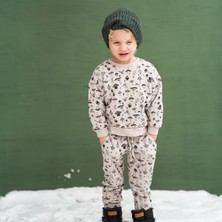 Antebies Organik Bej Sonbahar Mantarları Desenli Uzun Kollu Manşetli Erkek Çocuk Sweatshirt