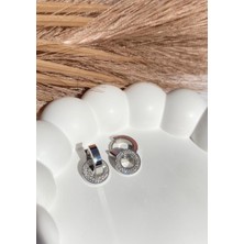 Just GAF Gümüş / Silver  Renk Zirkon Taşlı Diskli 316L Çelik Küpe