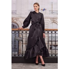 HE-QA Fırfırlı Tafta Kaftan Siyah