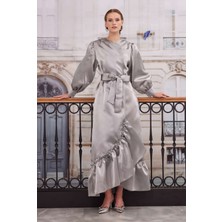 HE-QA Fırfırlı Tafta Kaftan Açık Gri